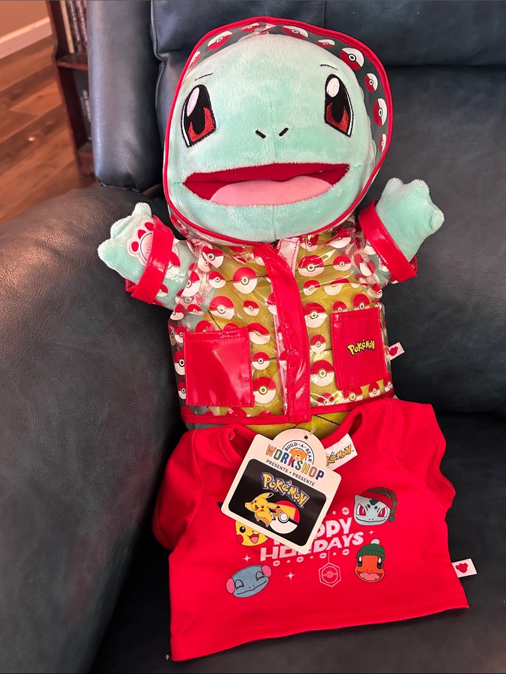 Build-A-Bear Pokémon Squirtle Plush in Red Pokéball Raincoat